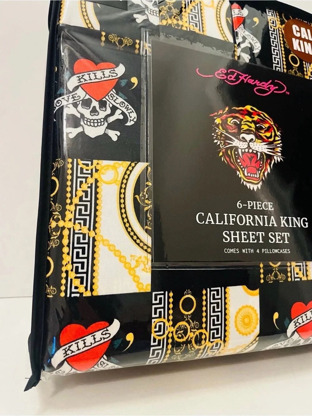 Ed Hardy 6 Piece California King Size Sheet Set Skulls Love Kills Slowly